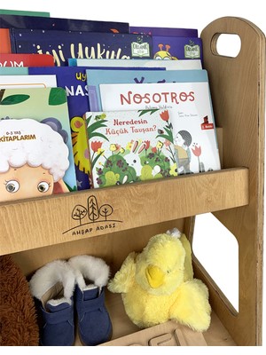 Ahşap Adası Montessori Çocuk Odası Kitaplığı Düzenleyici Okul Öncesi Bebek Odası Doğal Ahşap Açık Raf