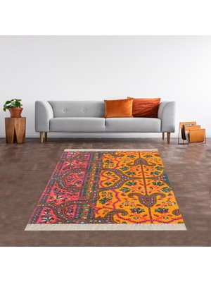 Bona Fortuna Kilim Desenli Etnik Dijital Baskı Yıkanabilir Kaymaz Taban Modern Salon Halı ve Yolluk 