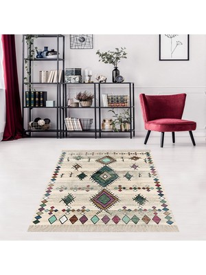 Bona Fortuna Kilim Desenli Etnik Dijital Baskı Yıkanabilir Kaymaz Taban Modern Salon Halı ve Yolluk 