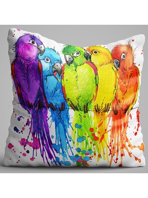 Cango Home Beyaz Çok Renkli Papağan Figürlü Dijital Baskılı Çift Taraflı Kırlent Kılıfıı - Otyk620-Ct