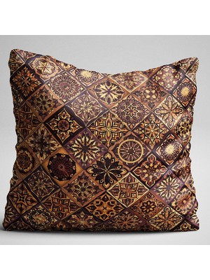 Cango Home Kahverengi Sarı Retro Vintage Desenli Dijital Baskılı Çift Taraflı Kırlent Kılıfı - Otyk051-Ct
