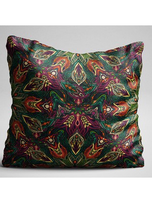 Cango Home Yeşil Mor Retro Vintage Desenli Dijital Baskılı Çift Taraflı Kırlent Kılıfı - Otyk045-Ct