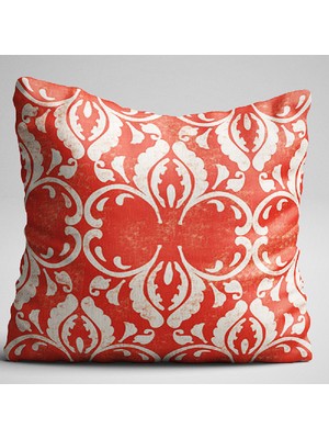 Cango Home Turuncu Beyaz Damask Desenli Dijital Baskılı Çift Taraflı Kırlent Kılıfı - Otyk064-Ct