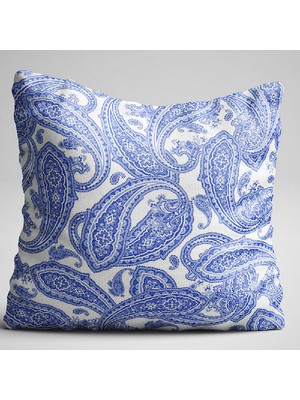 Cango Home Beyaz Mavi Etnik Motif Desenli Dijital Baskılı Çift Taraflı Kırlent Kılıfı - Otyk338-Ct