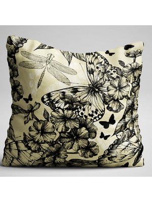 Cango Home Siyah Sarı Kelebekli Desenli Dijital Baskılı Çift Taraflı Kırlent Kılıfı  - Otyk314-Ct