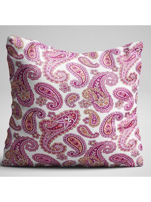 Cango Home Beyaz Pembe Etnik Motif Desenli Dijital Baskılı Çift Taraflı Kırlent Kılıfı - Otyk337-Ct
