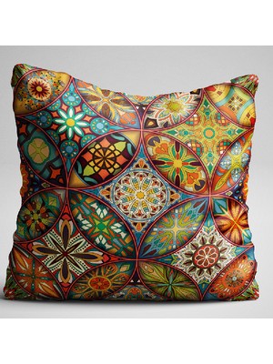 Cango Home Turuncu Çok Renkli Retro Vintage Desenli Dijital Baskılı Çift Taraflı Kırlent Kılıfıı - Otyk291-Ct