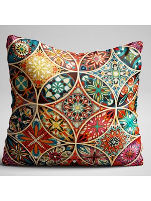 Cango Home Sarı Çok Renkli Retro Vintage Desenli Dijital Baskılı Çift Taraflı Kırlent Kılıfı - Otyk278-Ct