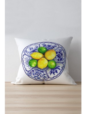 Cango Home Çift Tarafı Baskılı Limonlu Sarı Yeşil Yastık Kırlent Kılıfı 904-Ct