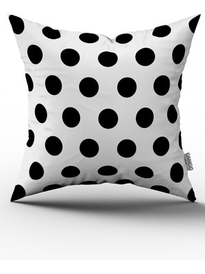 Cango Home Beyaz Siyah Puantiye Desenli Dijital Baskılı Kırlent Kılıfı - Cgh1040