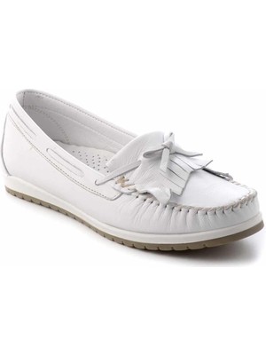 Bambi Beyaz Leather Kadın Loafer Ayakkabı K015296207