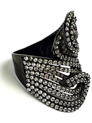 Ose Shop Zirkon Taşlı Italyan Tasarımı Siyah Rodajlı Gümüş Lüks Yüzük