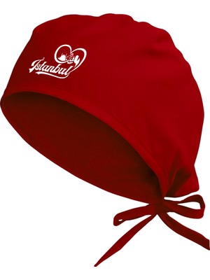 Tasarım Trend Kalpli Istanbul Şehir Silüeti Bone | Hastane Bonesi | Cerrahi Bone Kırmızı