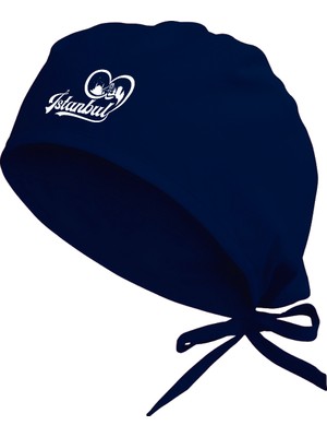 Tasarım Trend Kalpli Istanbul Şehir Silüeti Bone | Hastane Bonesi | Cerrahi Bone Lacivert