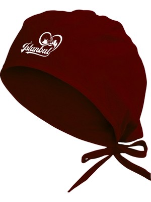 Tasarım Trend Kalpli Istanbul Şehir Silüeti Bone | Hastane Bonesi | Cerrahi Bone Bordo