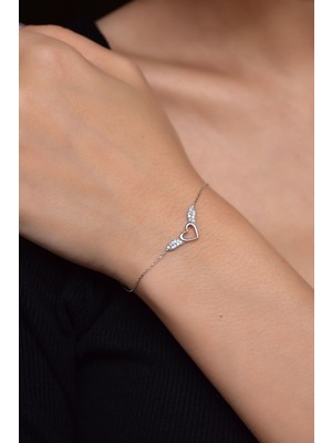 Papatya Silver 925 Ayar Gümüş Rodyum Kaplama Zirkon Taşlı Kalp Kanat Bileklik