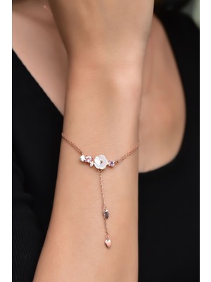 Papatya Silver 925 Ayar Gümüş Rose Kaplama Kardelen Çiçeği Bileklik