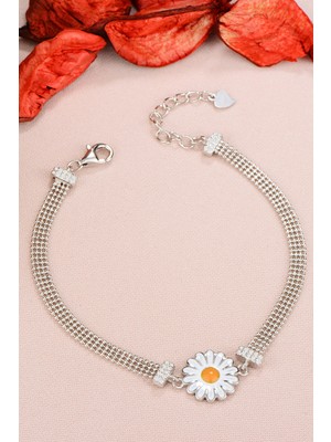 Papatya Silver 925 Ayar Gümüş Toplu Rodyum Kaplama Papatya Bileklik