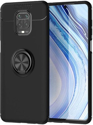 Microcase Xiaomi Redmi Note 10 Lite - Redmi Note 9s Focus Serisi Yüzük Standlı Silikon Kılıf - Siyah
