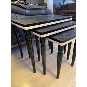 3Lü Lüx Zigon Sehpa Siyah Mermer