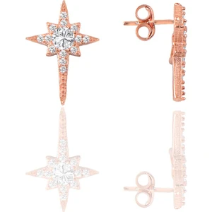Söğütlü Silver Gümüş Rose Zirkon Taşlı Kutup Yıldızı Küpe