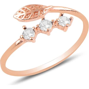 Söğütlü Silver Gümüş Rose Zirkon Taşlı Ayarlamalı Yaprak Modeli Yüzük
