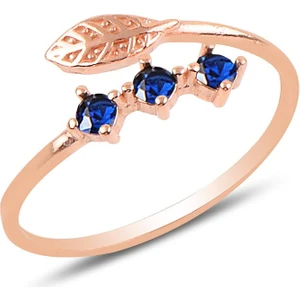 Söğütlü Silver Gümüş Rose Safir Taşlı Ayarlamalı Yaprak Modeli Yüzük