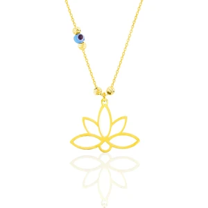 Söğütlü Silver Gümüş Altın Yaldızlı Nazarlı Dorica Sonsuz Yaşamın Simgesi Lotus Kolye