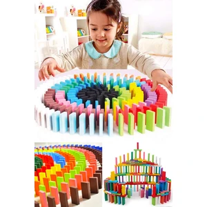Hediye Paketim 100 Parça Renkli Ahşap Domino Taşı Seti