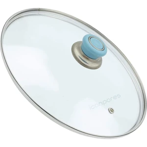 Tencere Sahan Tava Cam Kapağı Buhar Delikli Kapak 30 cm ve Açık Mavi Tutma Tepesi