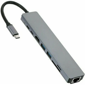 4681 Type C To HDMI USB 3.0 Sd Microsd 8in1 Kart RJ45 Ethernet Çevirici Dönüştürücü Adaptör
