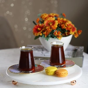 Mermer Beyaz 30 cm Rose Gold Boncuk Ayaklı Yuvarlak Sunumluk