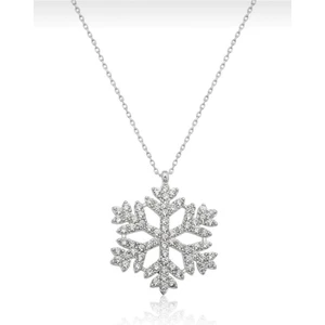 X-lady Accessories Gümüş Renk Kadın Kartanesi Kolye Zirkon Beyaz Taşlı Kar Tanesi Kolye 813