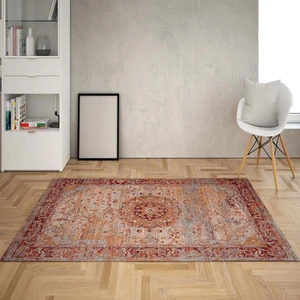 Bona Fortuna Osmanlı Motifler Desenli Etnik Dijital Baskı Yıkanabilir Kaymaz Taban Salon Halı ve Yolluk (Kırmızı)