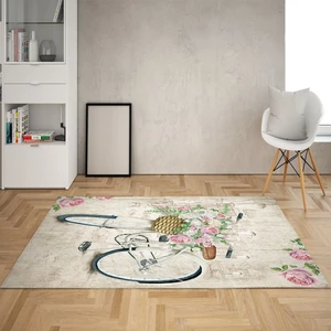 Bona Fortuna Bisiklet Çiçek Desenli Çerçeveli Dijital Baskı Yıkanabilir Kaymaz Taban Vintage Salon Halısı