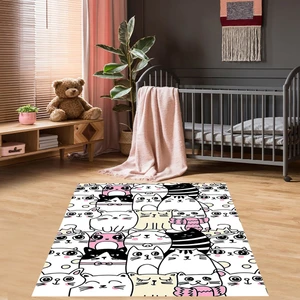 Bona Fortuna Kedi Desenli Halı Kedili Halı Dijital Baskı Yıkanabilir Kaymaz Taban Çocuk Odası Halısı