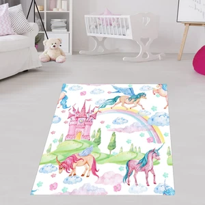 Bona Fortuna Unicorn Desenli Unicornlu Dijital Baskı Yıkanabilir Kaymaz Taban Leke Tutmaz Çocuk Odası Halısı