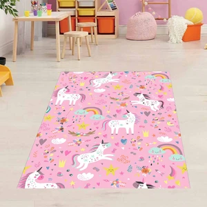 Bona Fortuna Unicorn Desen Yıldız Gökkuşağı Dijital Baskı Yıkanabilir Kaymaz Taban Leke Tutmaz Çocuk Odası Halısı