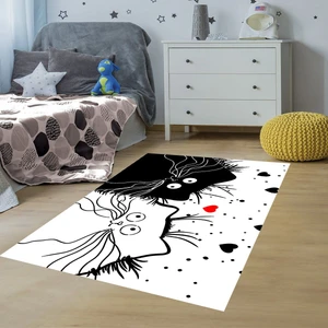 Bona Fortuna Kedili Halı Kedi Desenli Dijital Baskı Yıkanabilir Kaymaz Taban Bebek ve Çocuk Odası Halısı