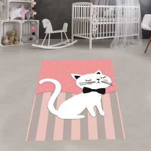 Bona Fortuna Kedili Halı Kedi Desenli Renkli Dijital Baskı Yıkanabilir Kaymaz Taban Bebek ve Çocuk Odası Halısı
