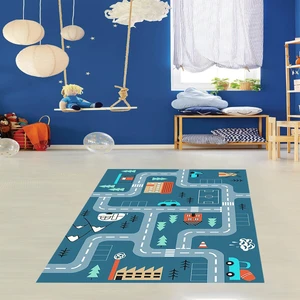 Bona Fortuna Araba Yollu Trafik Yolu Eğitici Oyun Halısı Dijital Baskılı Kaymaz Taban Çocuk Odası Halısı
