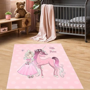 Bona Fortuna Prenses Unicorn Desenli Renkli Dijital Baskı Yıkanabilir Kaymaz Taban Bebek ve Çocuk Odası Halısı