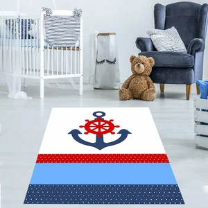 Bona Fortuna Gemici Desenli Deniz Feneri Çapa Dijital Baskı Yıkanabilir Kaymaz Taban Çocuk Odası Halısı