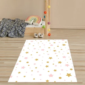 Bona Fortuna Sarı Pembe Yıldızlı Dijital Baskı Yıkanabilir Kaymaz Taban Leke Tutmaz Çocuk Odası Halısı