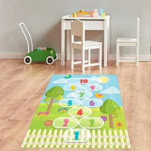 Bona Fortuna Eğitici Seksek Oyunlu Ağaç Desen Dijital Baskı Yıkanabilir Kaymaz Taban Çocuk Odası Oyun Halısı