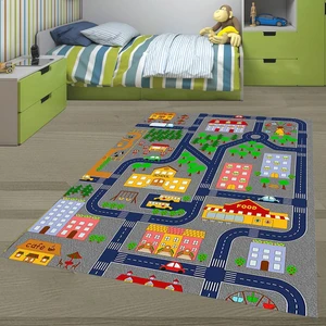 Bona Fortuna Araba Yollu Trafik Yolu Dijital Baskılı Kaymaz Taban Çocuk Odası Halısı
