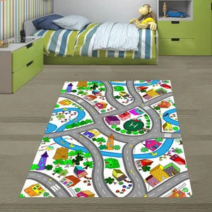 Bona Fortuna Araba Yollu Trafik Yolu Oyun Halısı Dijital Baskılı Kaymaz Taban Eğitici Çocuk Odası Eğitim Halısı