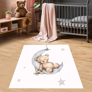 Bona Fortuna Ayda Sallanan Ayıcık Desen Renkli Dijital Baskı Yıkanabilir Kaymaz Taban Bebek ve Çocuk Odası Halısı