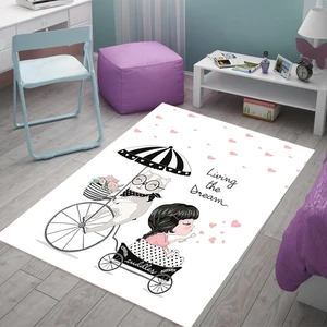 Bona Fortuna Kedi ve Küçük Kız Dijital Baskı Yıkanabilir Kaymaz Taban Leke Tutmaz Kedili Çocuk Odası Halısı