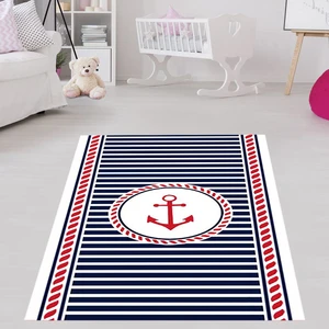 Bona Fortuna Çapa Gemici Denizci Desenli Dijital Baskı Yıkanabilir Kaymaz Taban Çocuk Odası Denizci Halısı